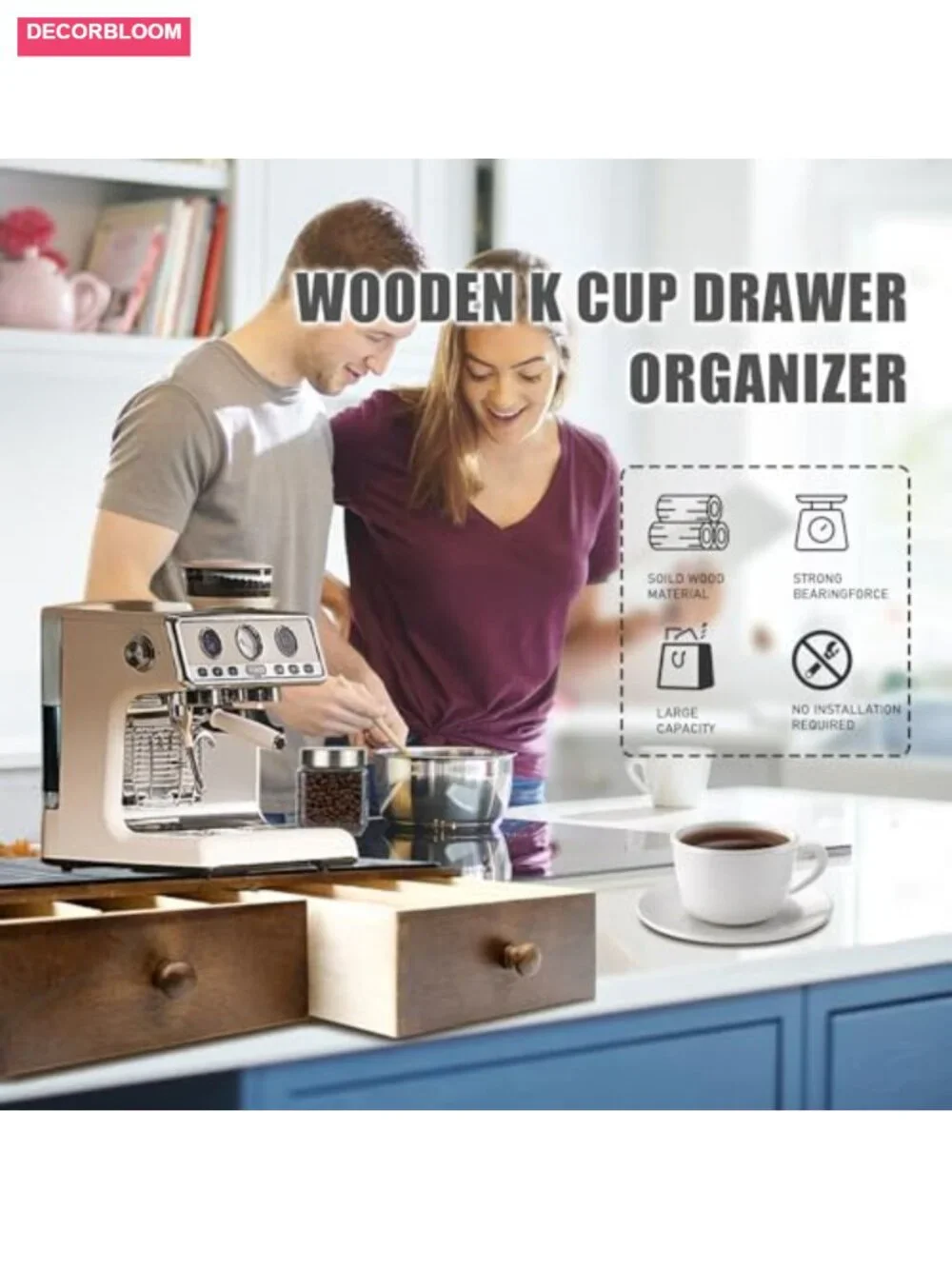 Wood Coffee Pod Holder Organizer Countertop Storage for 30 Pods with Non-Slip